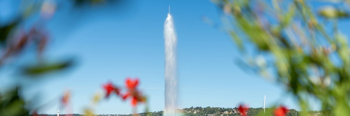 ジュネーブのレマン湖に上がる大噴水